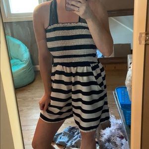 white and blue romper